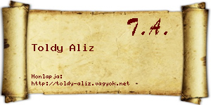 Toldy Aliz névjegykártya